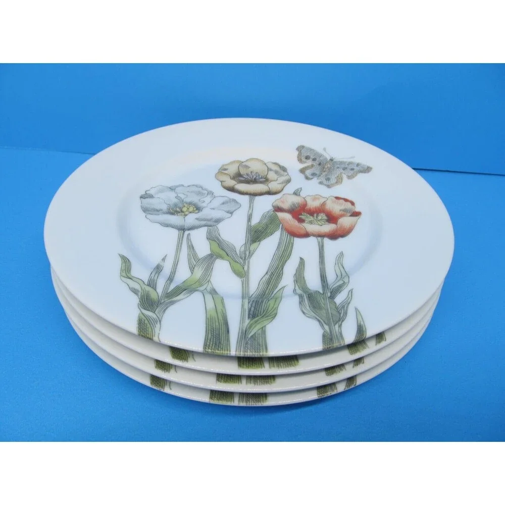 Fitz And Floyd Vintage 1976 Set Of 4 Pastel Poppy Flower 7 1/2